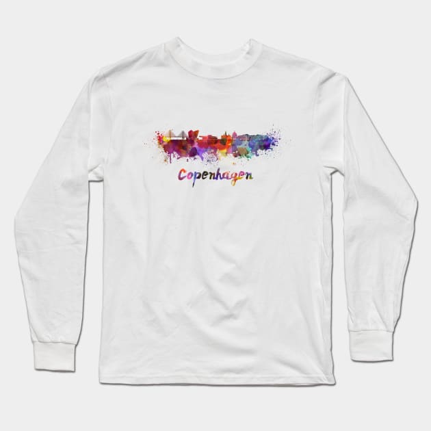 Copenhagen skyline in watercolor Long Sleeve T-Shirt by PaulrommerArt